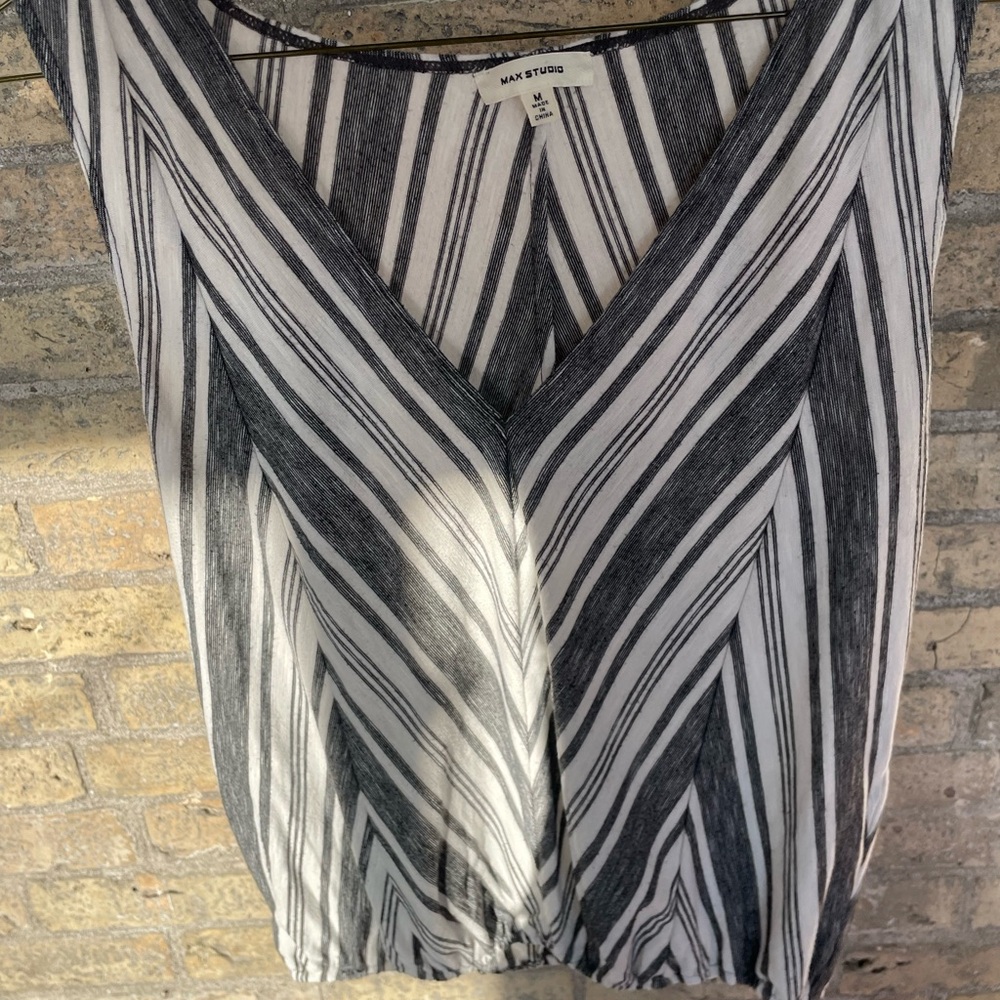 Max Studio V-Neck Black and White Striped Blouse
